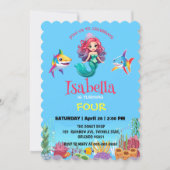 Invitation Jolie Sirène requin arc-en-ciel fête d'anniversair (Devant)