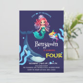 Invitation Jolie Sirène requin Baleine fête d'anniversaire co (Debout devant)