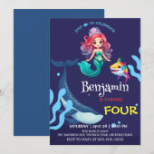 Invitation Jolie Sirène requin Baleine fête d'anniversaire co (Devant / Derrière)