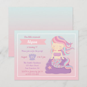 Invitation Jolie Sirène Rose Bleu Ombré Fête d'anniversaire p