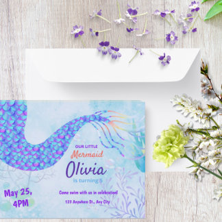 Invitation Jolie sirène sous la mer Anniversaire magique