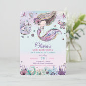Invitation Jolie sirène sous la mer violet Anniversaire (Debout devant)