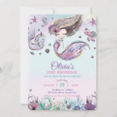 Invitation Jolie sirène sous la mer violet Anniversaire (Devant)