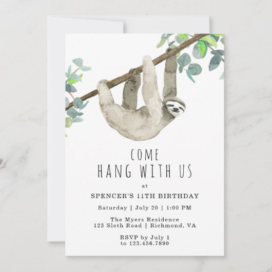 Invitation Jolie Sloth | Come Hang | Funny Anniversaire de en (Devant)