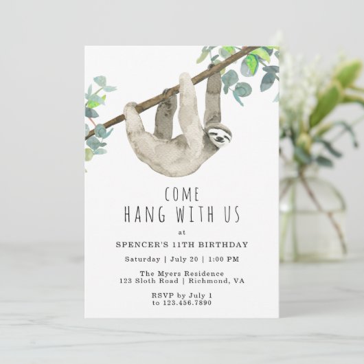 Invitation Jolie Sloth | Come Hang | Funny Anniversaire de en (Debout devant)