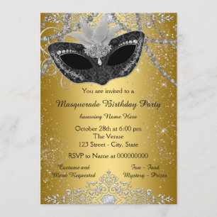 Invitation Jolie soirée masquée en noir et or