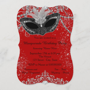 Invitation Jolie soirée masquée rouge et noir