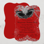 Invitation Jolie soirée masquée rouge et noire (Devant / Derrière)