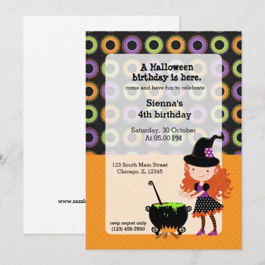 Invitation Jolie sorcière (Devant / Derrière)