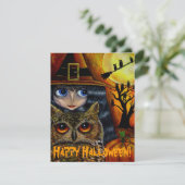 Invitation Jolie sorcière à l'oeil fille et hibou Halloween W (Debout devant)