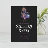 Invitation Jolie sorcière adulte bleu et noir Halloween (Debout devant)