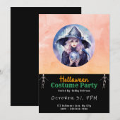 Invitation Jolie sorcière avec Crystal Ball Black Halloween (Devant / Derrière)