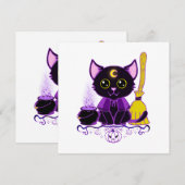 Invitation Jolie sorcière de chat noir d'Halloween (Devant / Derrière)