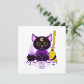 Invitation Jolie sorcière de chat noir d'Halloween (Debout devant)