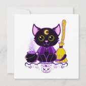 Invitation Jolie sorcière de chat noir d'Halloween (Dos)