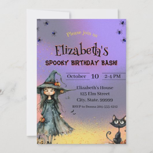 Invitation Jolie Sorcière Éffrayant Halloween Anniversaire (Devant)