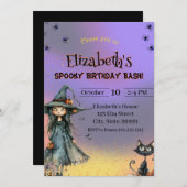 Invitation Jolie Sorcière Éffrayant Halloween Anniversaire (Devant / Derrière)