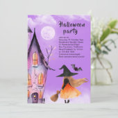 Invitation Jolie Sorcière Enfants Halloween Party Purple (Debout devant)