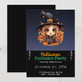 Invitation Jolie Sorcière étoile Nuit Noire Halloween (Devant / Derrière)