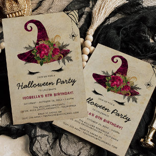 Invitation Jolie sorcière filles Halloween Enfants Bourgogne