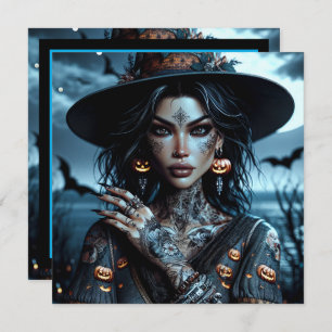 Invitation Jolie sorcière gothique avec fête d'Halloween de t
