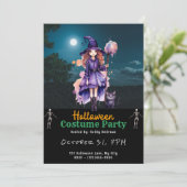 Invitation Jolie sorcière Pleine lune Chat noir Halloween noi (Debout devant)