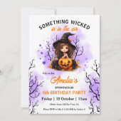 Invitation Jolie Sorcière violet orange Halloween Anniversair (Devant)