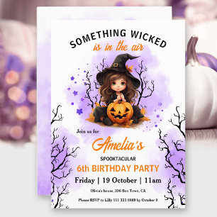 Invitation Jolie sorcière violet orange Halloween Filles Anni