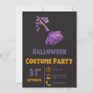 Invitation Jolie sorcière violette Broomstick noir Halloween