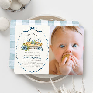 Invitation Jolie Tarte aux Bleuets Bleu Anniversaire 1ère Pho