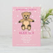 Invitation Jolie Teddy Bear Rose Girl Anniversaire (Debout devant)
