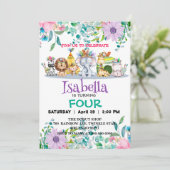 Invitation Jolie tribu jungle Animaux Fleur d'anniversaire po (Debout devant)