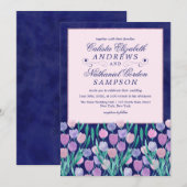 Invitation Jolie tulipe rose bleu Mariage d'aquarelle florale (Devant / Derrière)