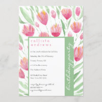 Jolie Tulipe verte rose Aquarelle florale Annivers