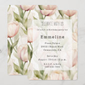 Invitation Jolie Tulipes à Crème Rose Bleue Fleur Anniversair (Devant / Derrière)