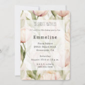 Invitation Jolie Tulipes à Crème Rose Bleue Fleur Anniversair (Devant)