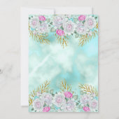 Invitation Jolie Turquoise Blue Gold Floral rose fête d'anniv (Dos)