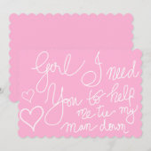 Invitation Jolie typographie rose cool écriture demoiselle d' (Devant / Derrière)