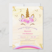 Invitation Jolie Unicorn Magique Fille anniversaire (Devant)