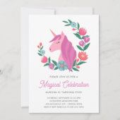 Invitation Jolie Unicorne Florale Filles Anniversaire Invitat (Devant)