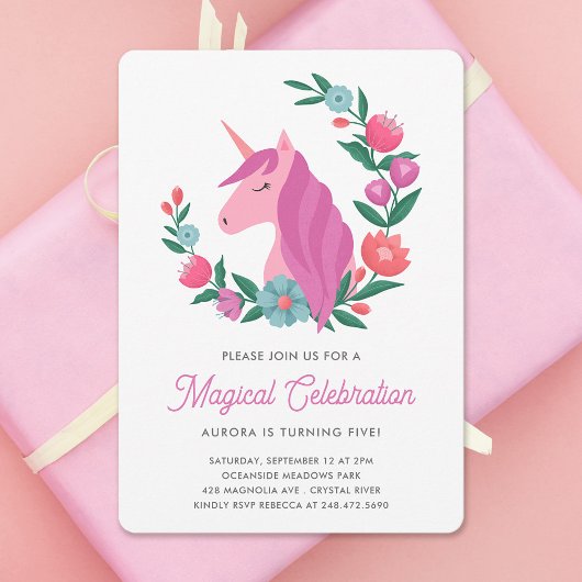 Invitation Jolie Unicorne Florale Filles Anniversaire Invitat