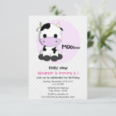 Invitation Jolie vache à petits pois fille anniversaire de en (Debout devant)