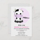 Invitation Jolie vache à petits pois fille anniversaire de en (Devant / Derrière)
