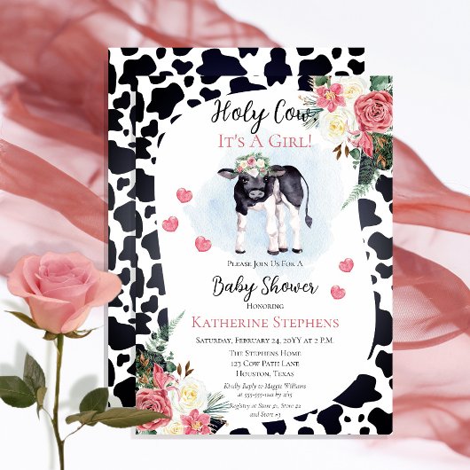 Invitation Jolie vache, c'est un Baby shower de fille