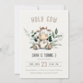 Invitation Jolie Vache Foliage Pastel Anniversaire de enfant  (Devant)