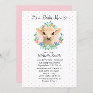Invitation Jolie Vache Rose filles Baby shower Floral