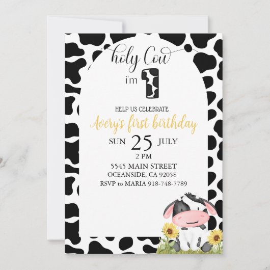 Invitation Jolie Vache Sainte Premier Anniversaire (Devant)
