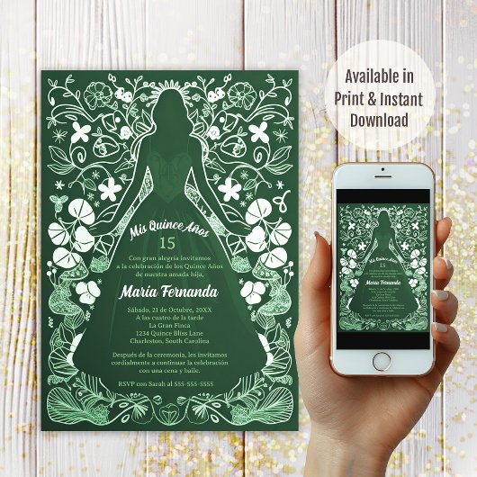 Invitation Jolie verte Mis Quince Ans Quinceañera