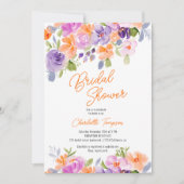 Invitation Jolie violette orangée plume de script nuptiale do (Devant)