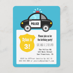 Invitation Jolie voiture de police Fête d'anniversaire pour e